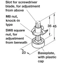 Adjusting screw, M8 thread, rigid, with T-nut
