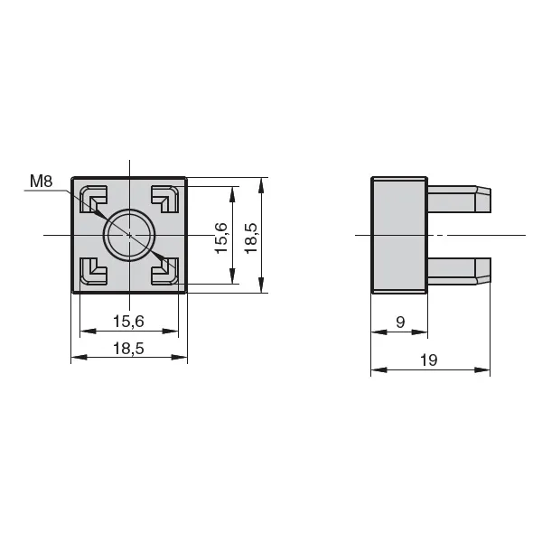 Reguliuojamos atramos tvirtinimas prie CUBE profilių (2 vnt.)