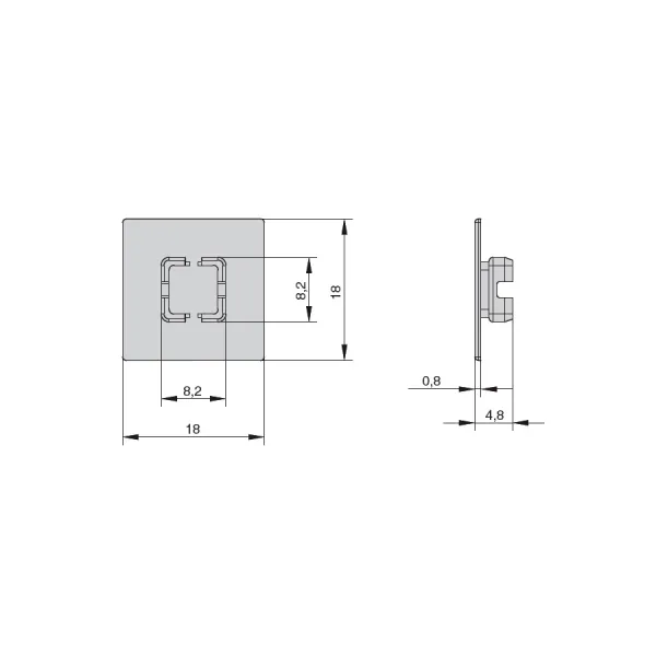 Dangtelis 18x18mm, uždengimo CUBE juoda (2 vnt.)