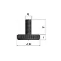 Adjustment feet with fixed stem and knurled Ø30mm flat base, M8x24mm, H31mm, black