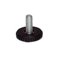 Adjustment feet with fixed stem and knurled Ø30mm flat base, M8x24mm, H31mm, black